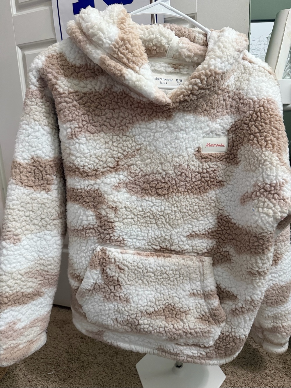 Abercrombie Kids Sherpa Hoodie - Cream & Tan Camouflage